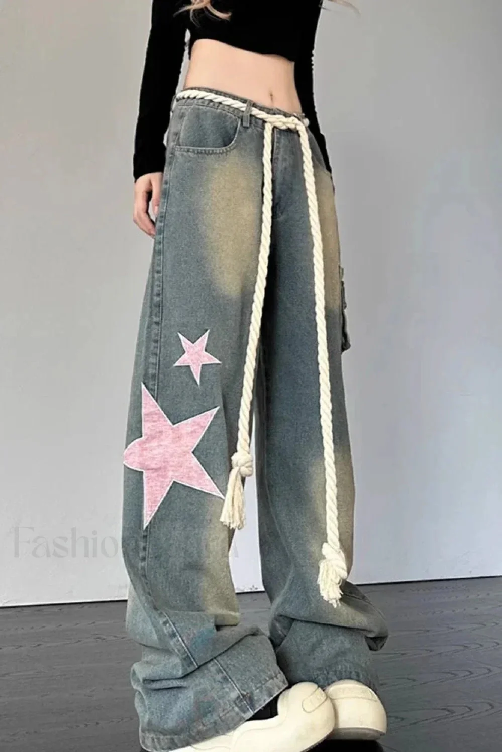 Wide Leg Patchwork Heart Jeans - Image 12