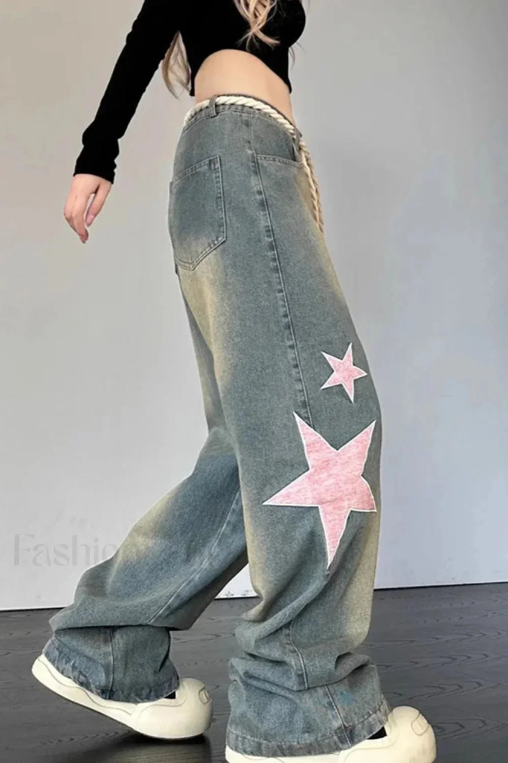 Wide Leg Patchwork Heart Jeans - Image 17