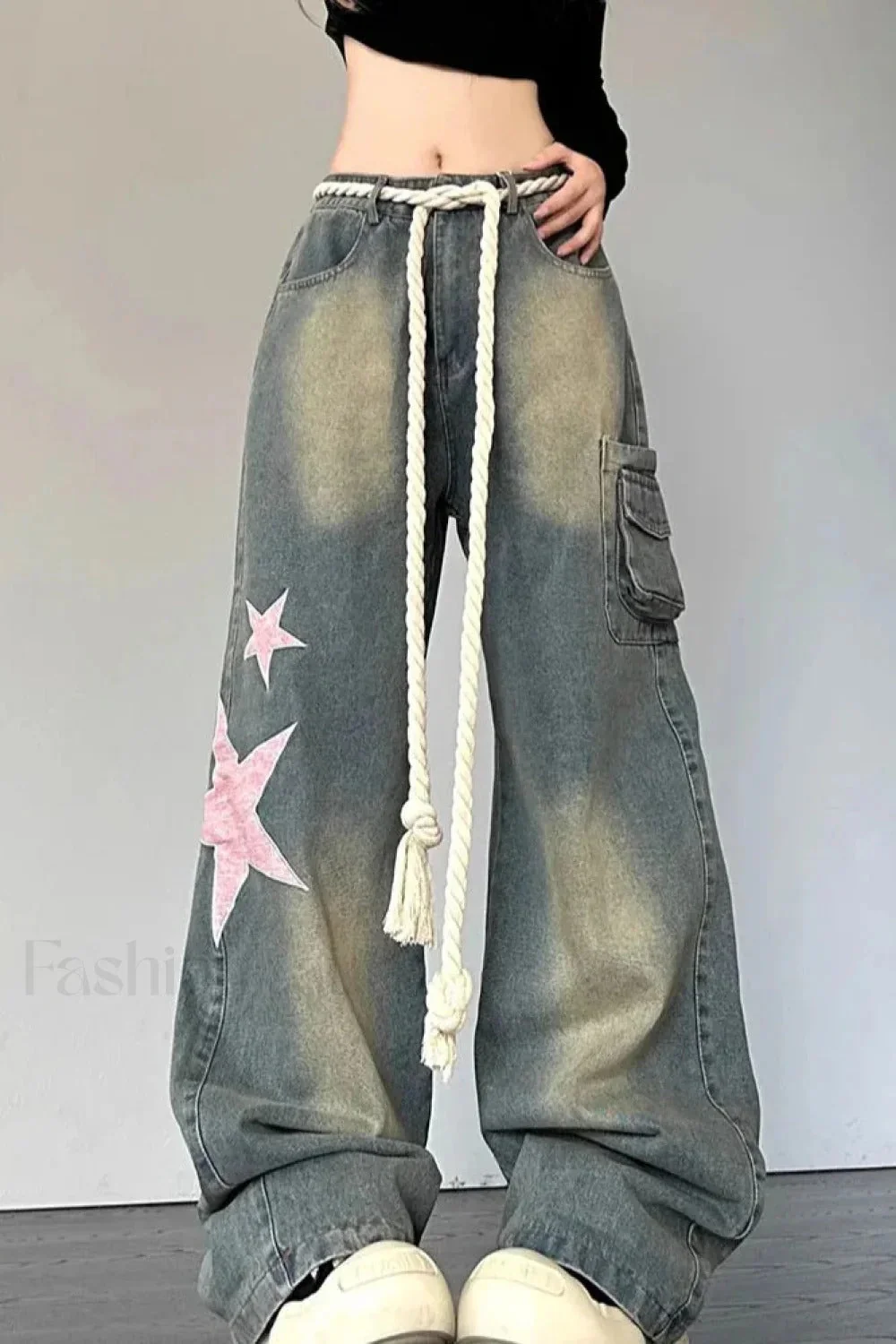 Wide Leg Patchwork Heart Jeans - Image 18