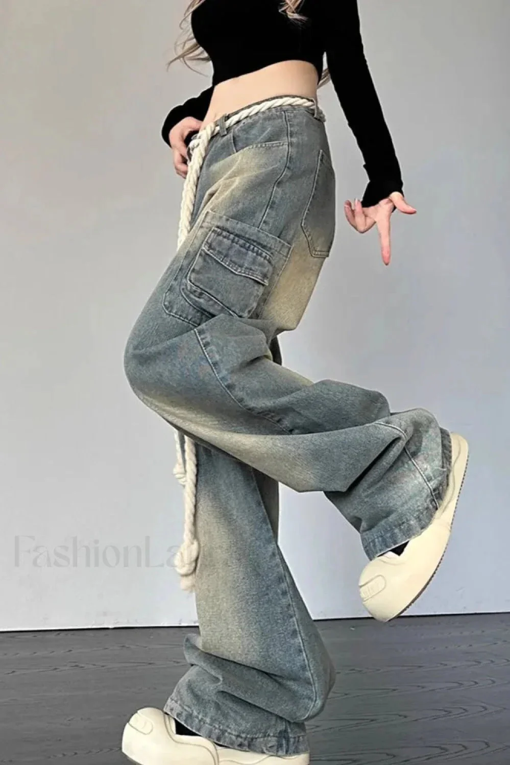 Wide Leg Patchwork Heart Jeans - Image 6
