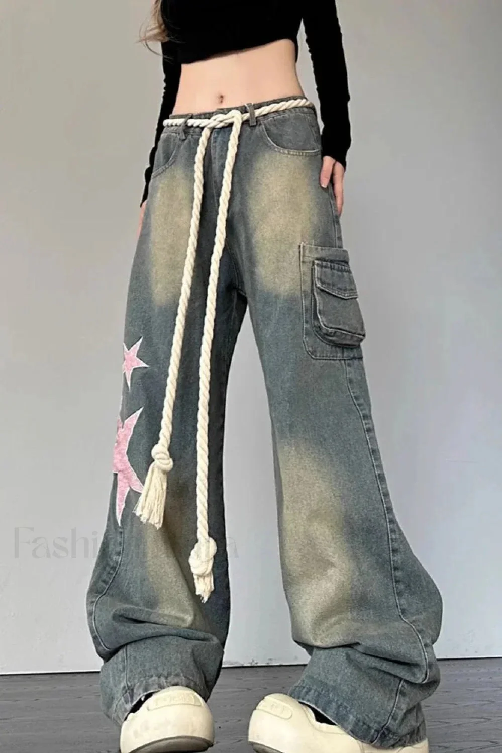 Wide Leg Patchwork Heart Jeans - Image 8