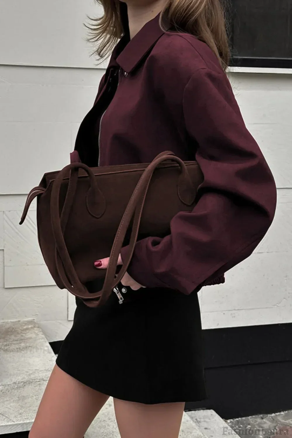 Wine Red Suede Utility Jacket - Image 2