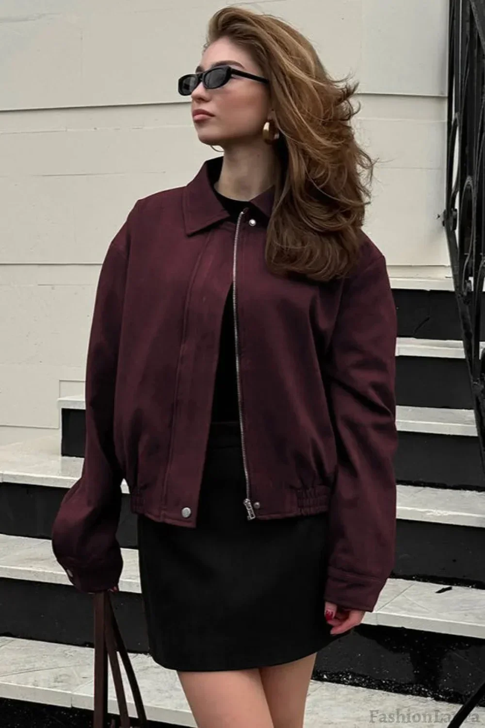 Wine Red Suede Utility Jacket - Image 3