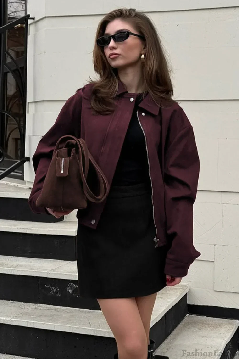 Wine Red Suede Utility Jacket - Image 4