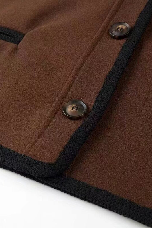 Wool Blend Colorblock Casual Coat - Image 5