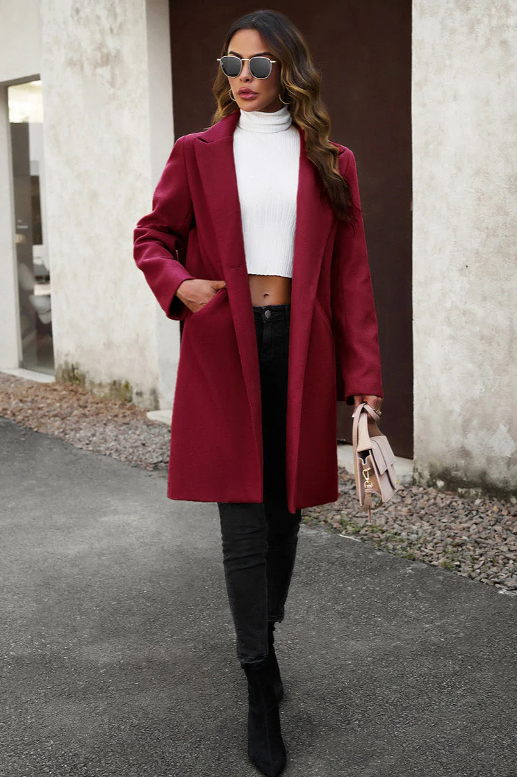 Wool Blend Solid Longline Coat - Image 11