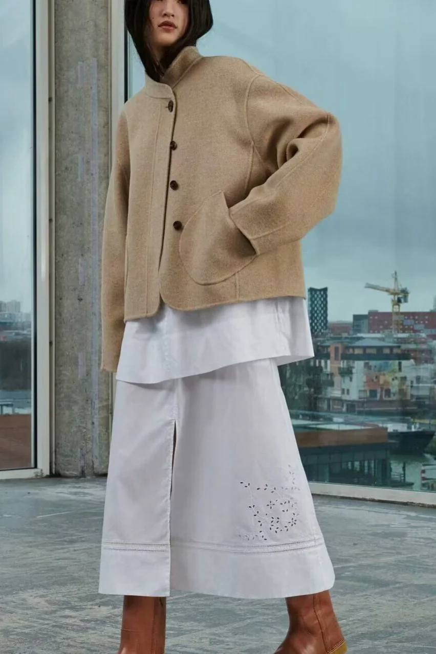 Wool Stand Collar Cropped Coat - Image 2