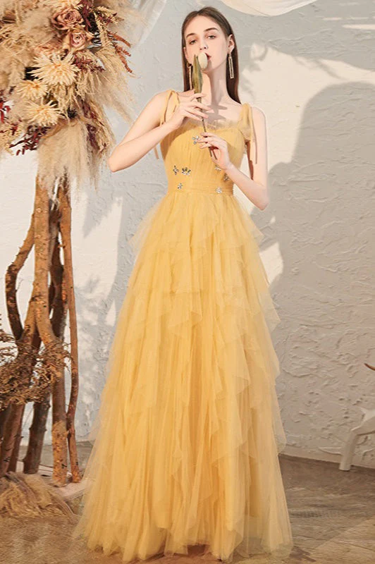 Yellow Spaghetti Strap Mini Formal Dress - Image 3