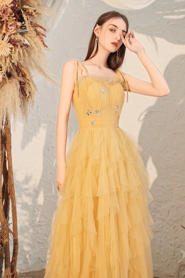 Yellow Spaghetti Strap Mini Formal Dress - Image 4