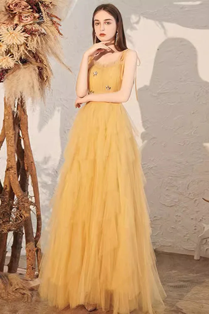 Yellow Spaghetti Strap Mini Formal Dress - Image 5