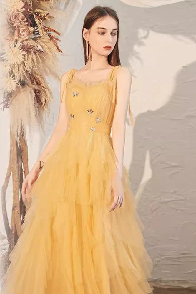 Yellow Spaghetti Strap Mini Formal Dress - Image 6