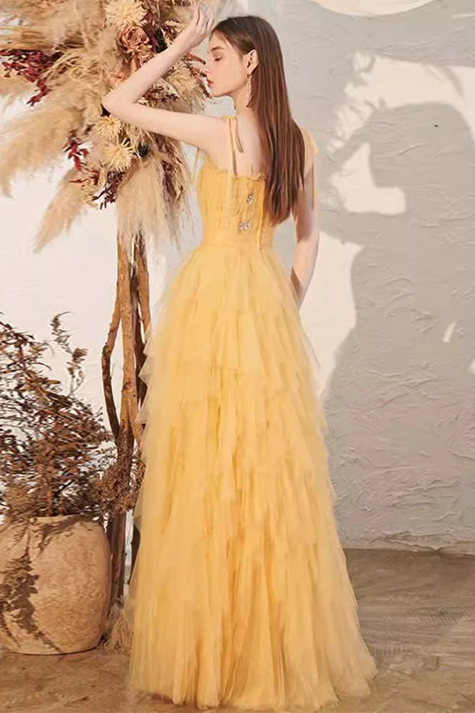 Yellow Spaghetti Strap Mini Formal Dress - Image 7