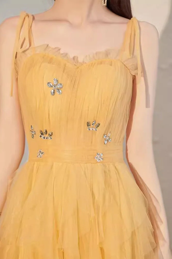 Yellow Spaghetti Strap Mini Formal Dress - Image 8