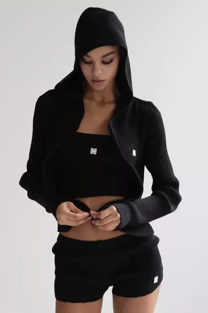 Zip Up Cropped Hooded Knit Sweater - Image 10