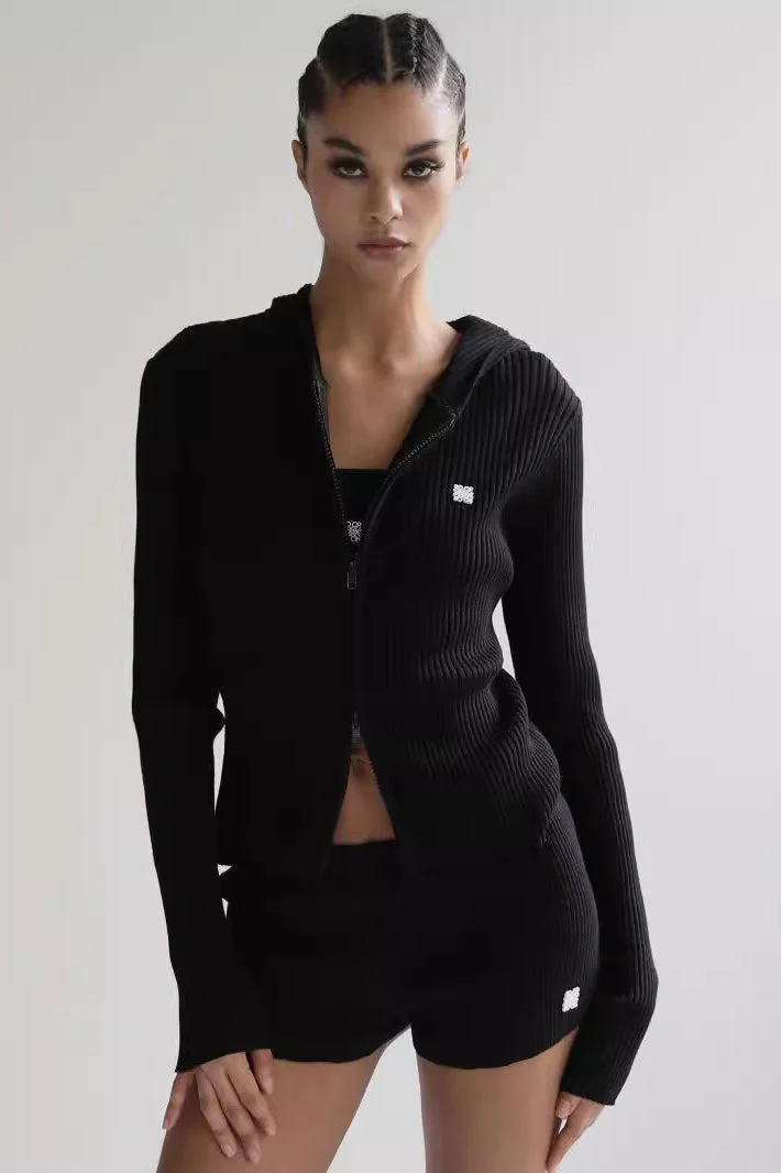 Zip Up Cropped Hooded Knit Sweater - Image 14