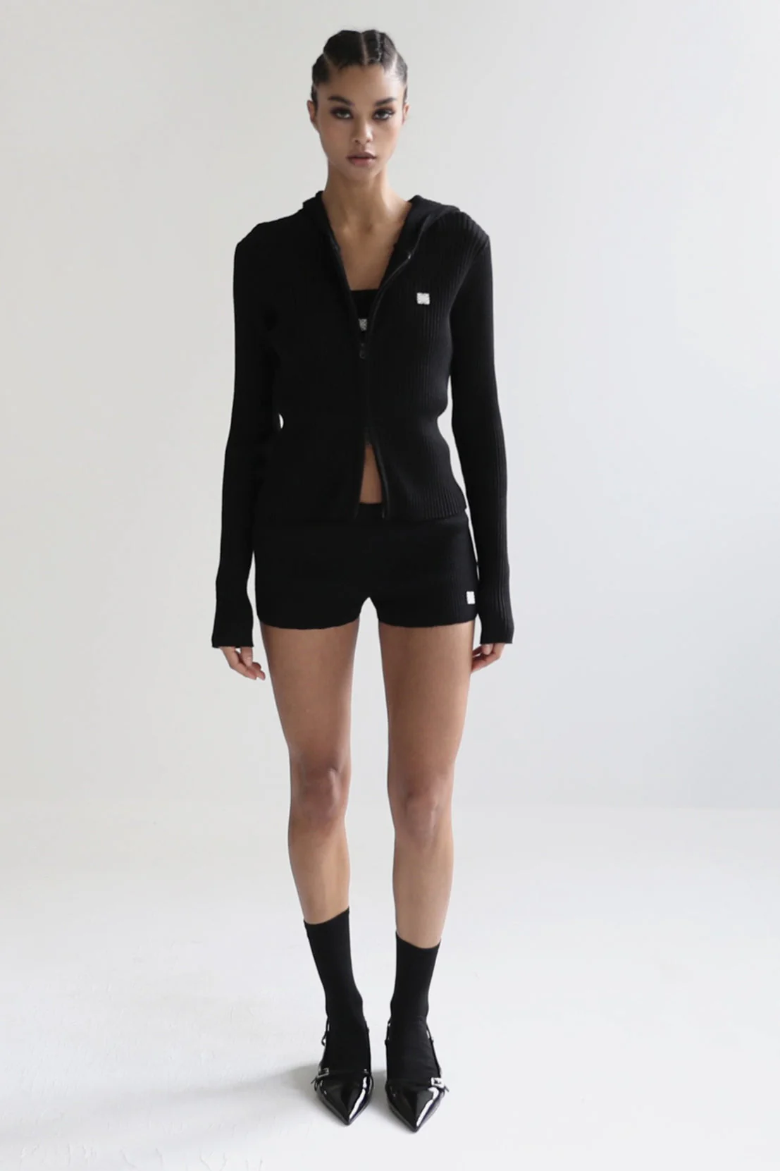 Zip Up Cropped Hooded Knit Sweater - Image 3