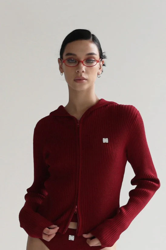 Zip Up Cropped Hooded Knit Sweater - Image 5