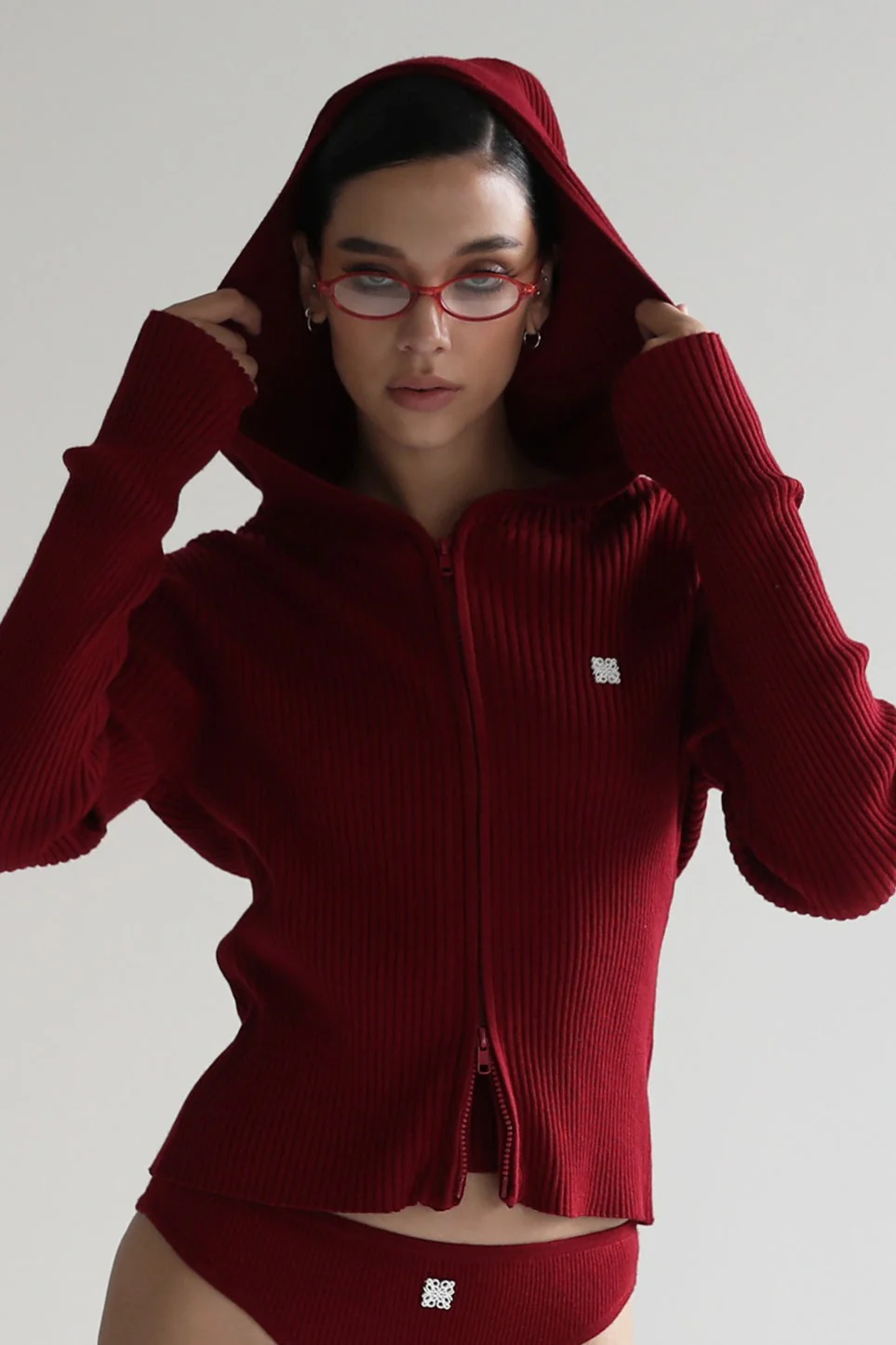 Zip Up Cropped Hooded Knit Sweater - Image 8