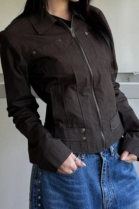 Zip Up Solid Color Utility Jacket - Image 10