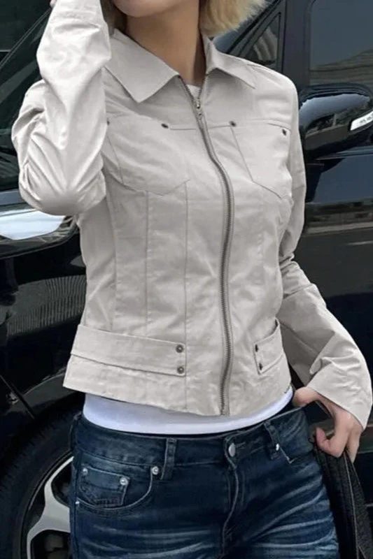 Zip Up Solid Color Utility Jacket - Image 4