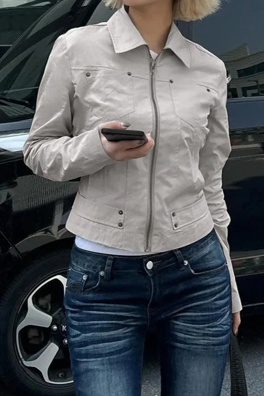Zip Up Solid Color Utility Jacket - Image 5
