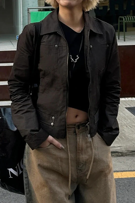 Zip Up Solid Color Utility Jacket - Image 7