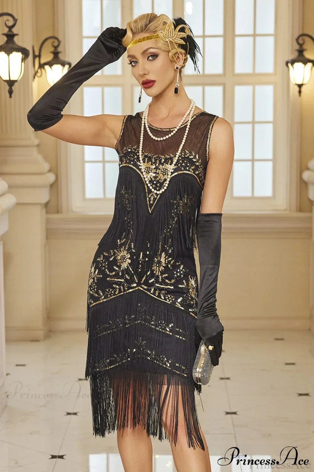 Flapper Tassel Beaded Crew Neck Party Dress - Image 11