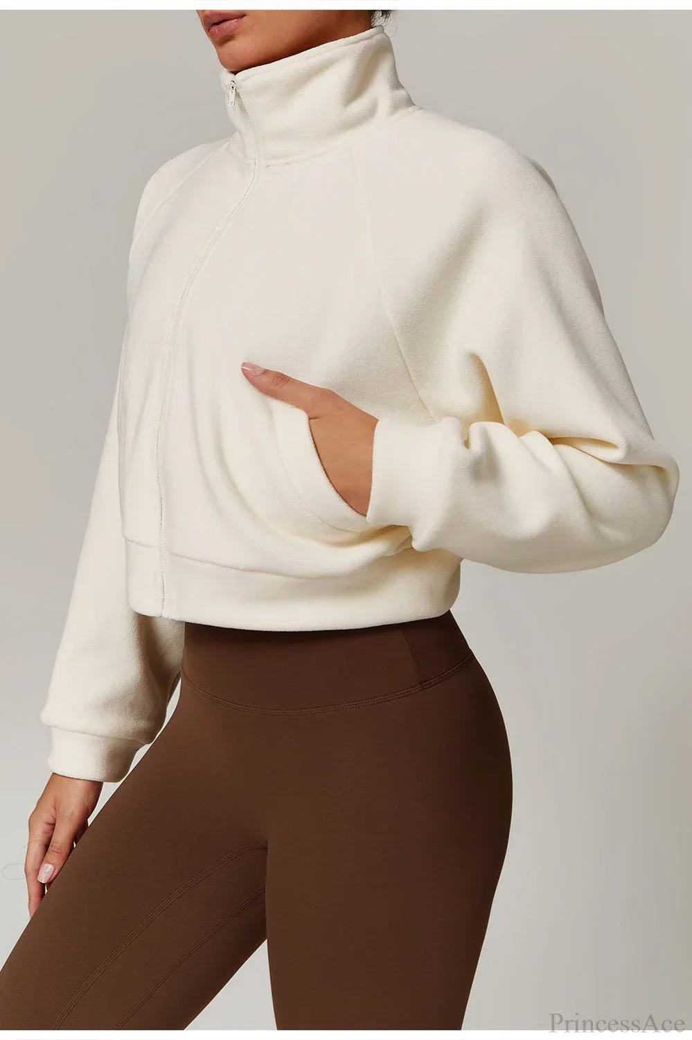 Fleece Athletic Stand Collar Zip Yoga Jacket - Image 2