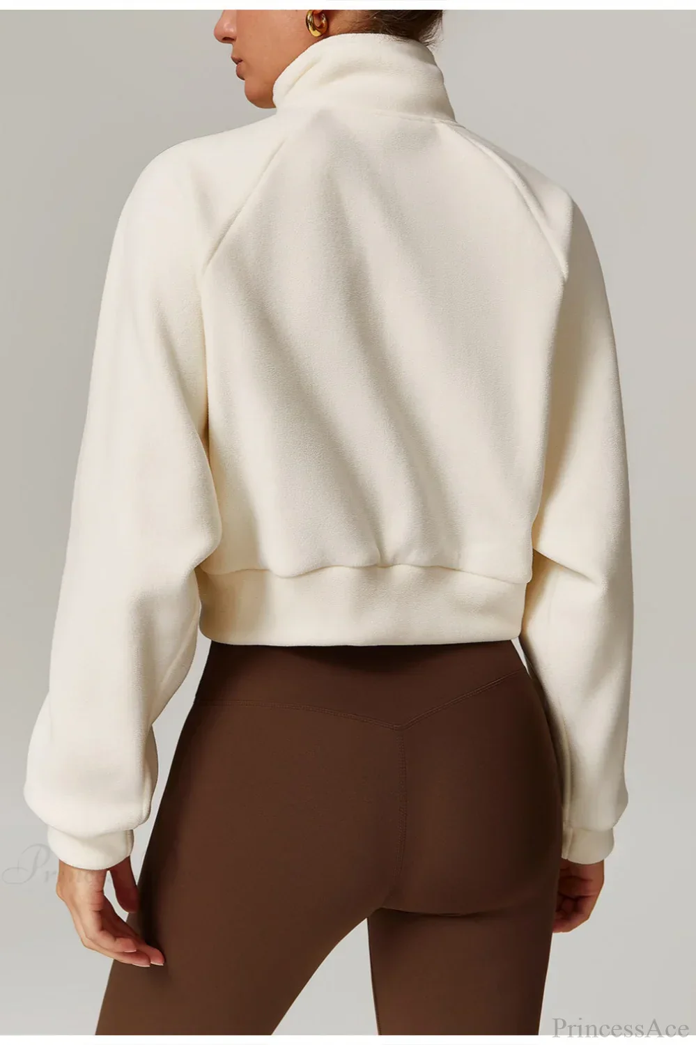 Fleece Athletic Stand Collar Zip Yoga Jacket - Image 3