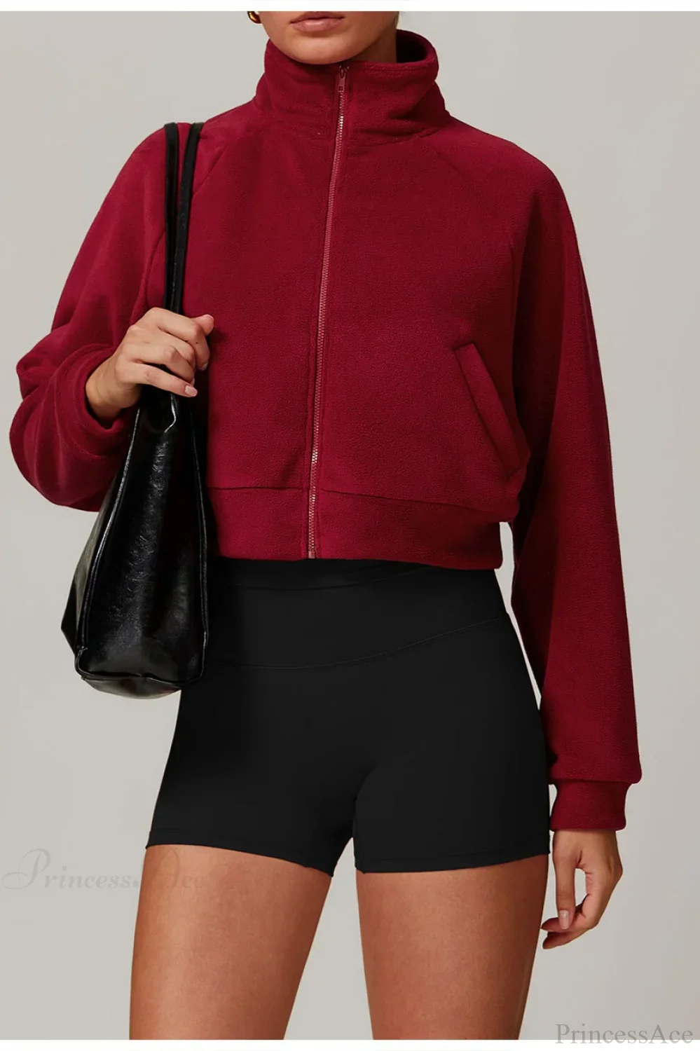 Fleece Athletic Stand Collar Zip Yoga Jacket - Image 4
