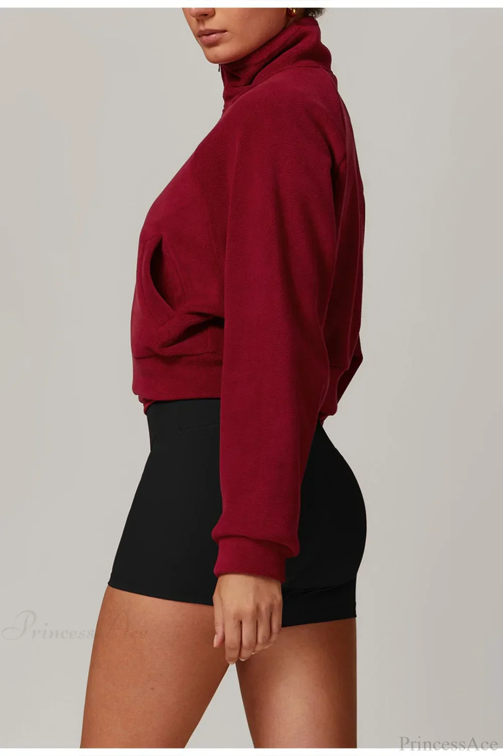 Fleece Athletic Stand Collar Zip Yoga Jacket - Image 5