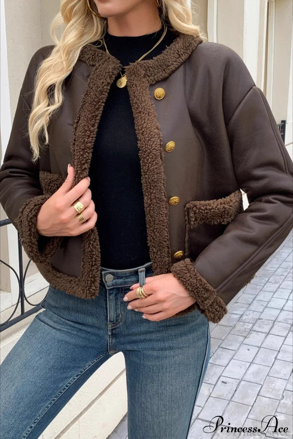 Fleece Collar Warm Fashion Casual Coat - Image 3