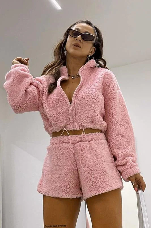 Fleece Lined Bubble Fleece Cropped Two Piece Set - Image 2