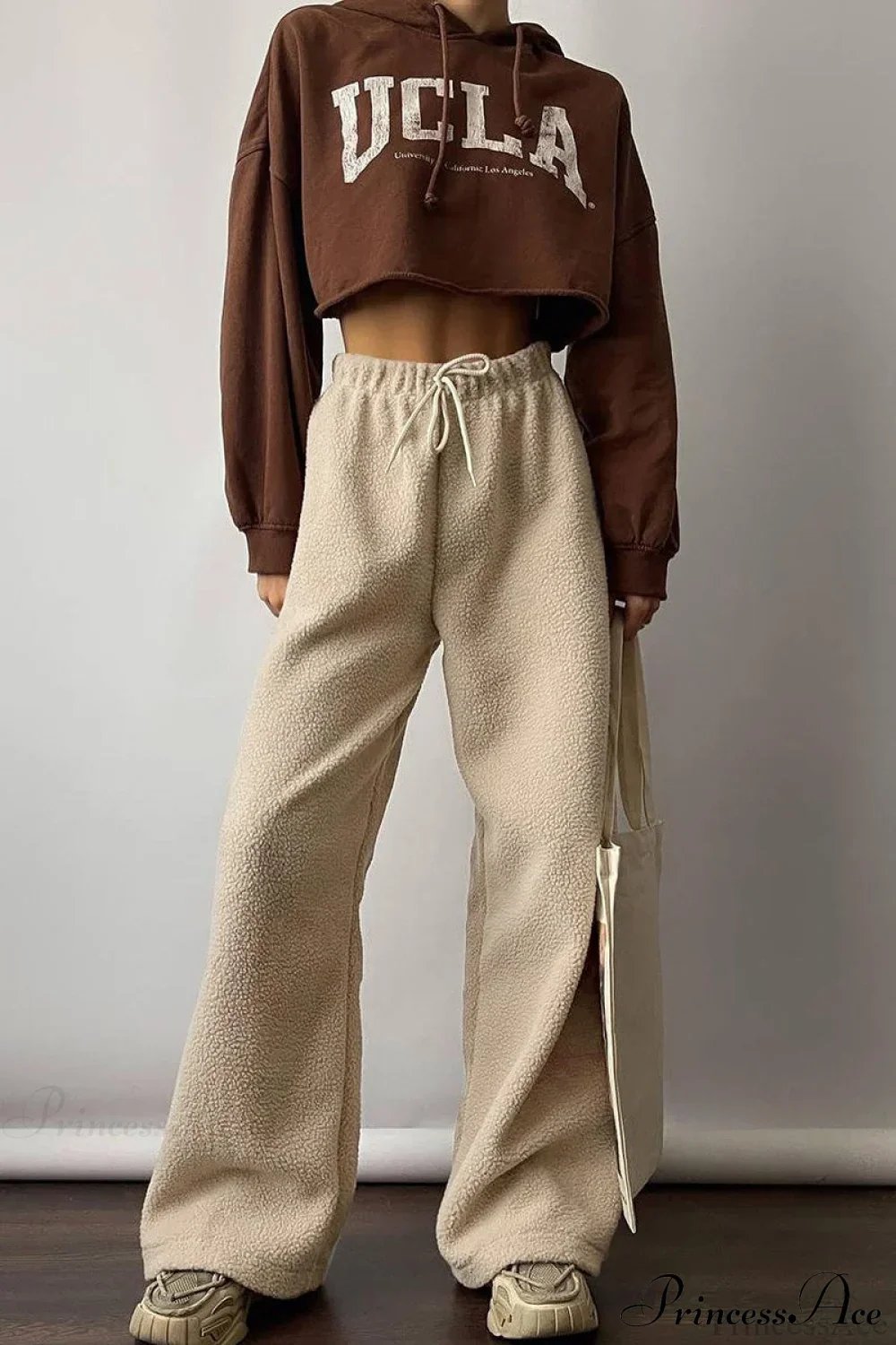 Fleece Wide Leg Relaxed Straight Pants - Image 2