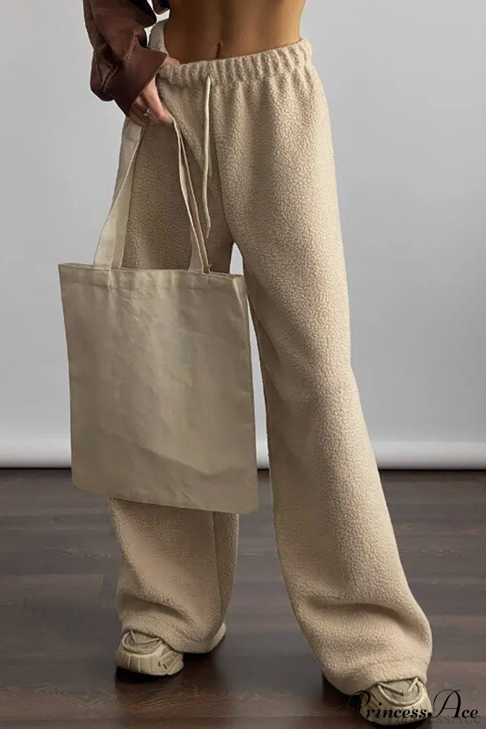 Fleece Wide Leg Relaxed Straight Pants - Image 3