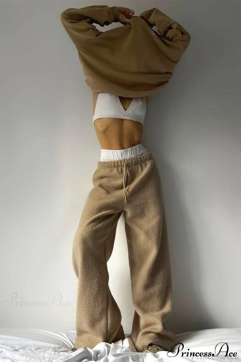 Fleece Wide Leg Relaxed Straight Pants - Image 4