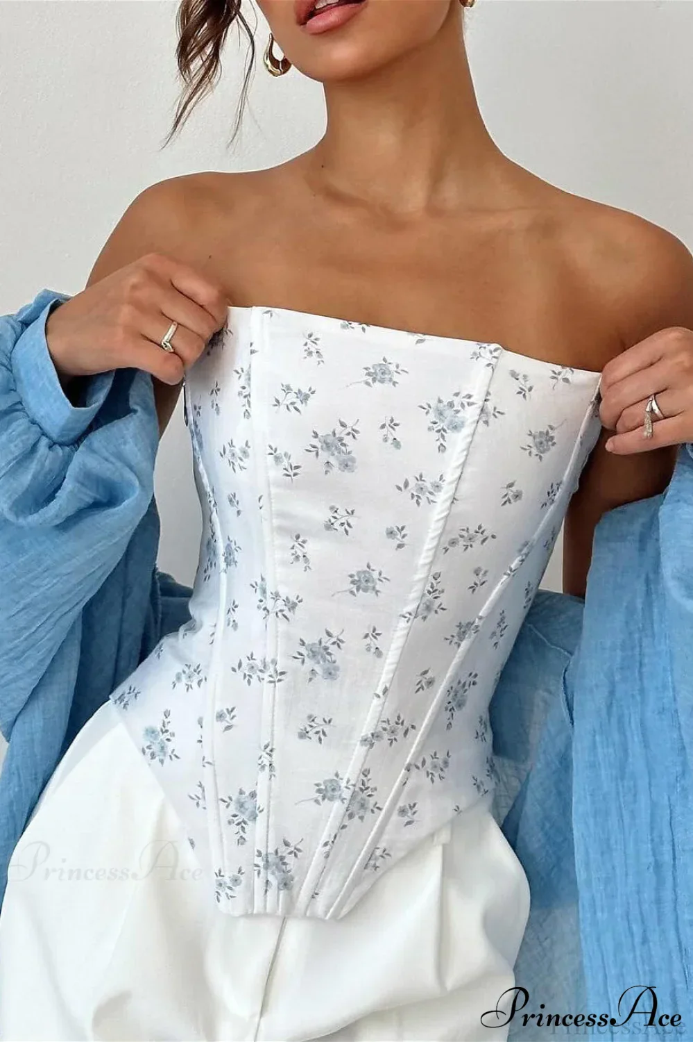 Floral Boned Back Tie Waist Cincher Corset - Image 4