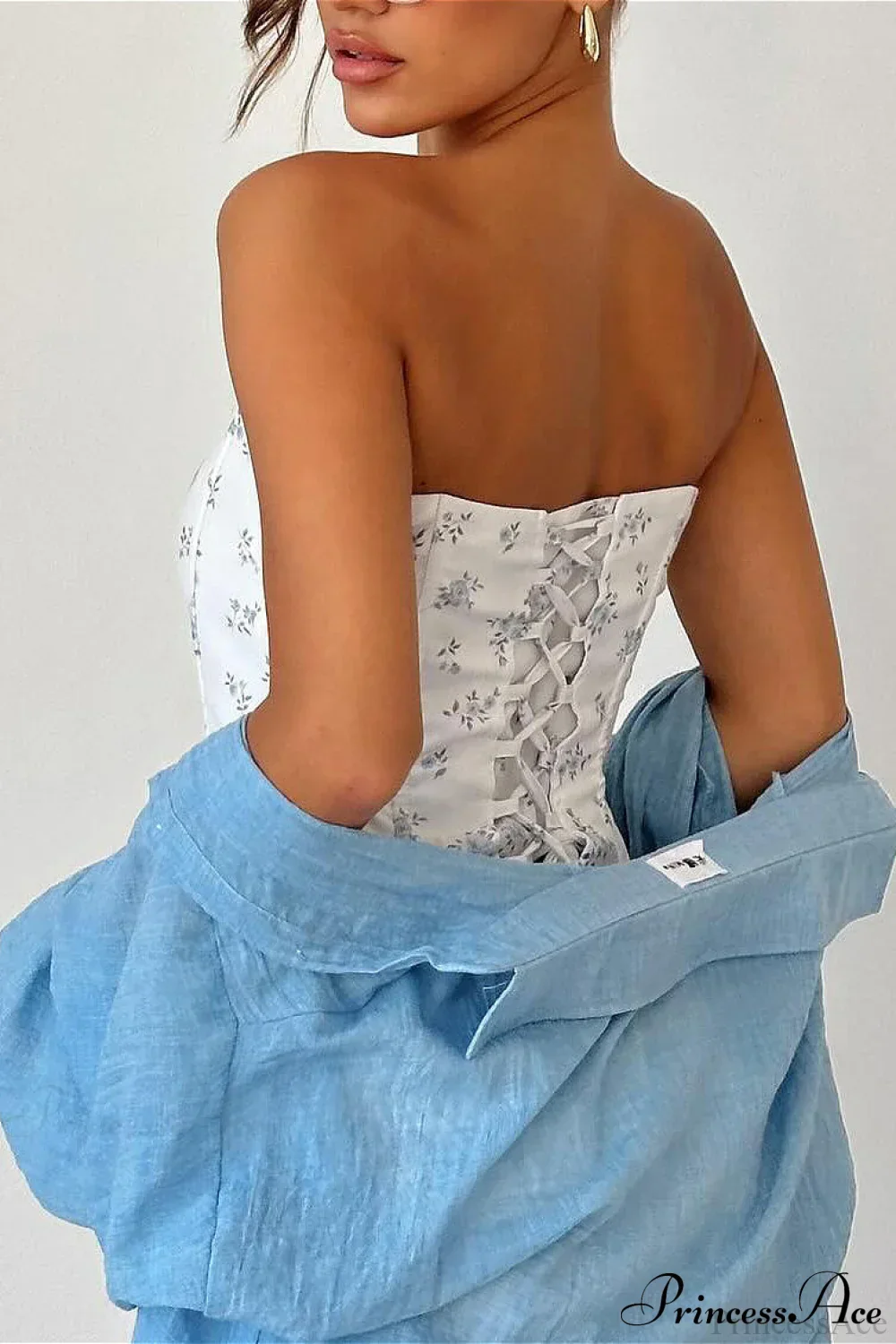 Floral Boned Back Tie Waist Cincher Corset - Image 5