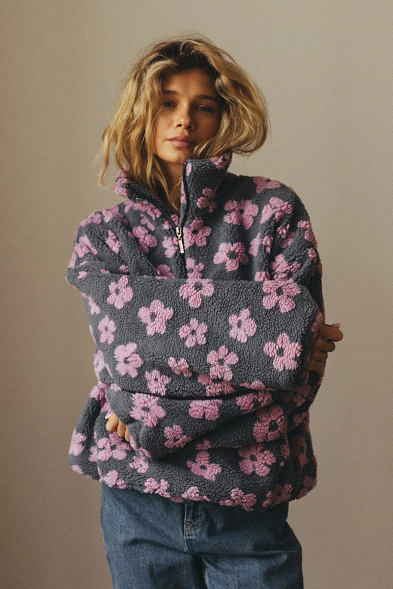 Floral Fleece Warm Fuzzy Sweatshirt - Image 2