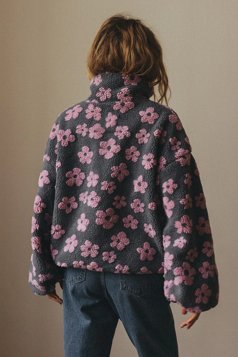 Floral Fleece Warm Fuzzy Sweatshirt - Image 3