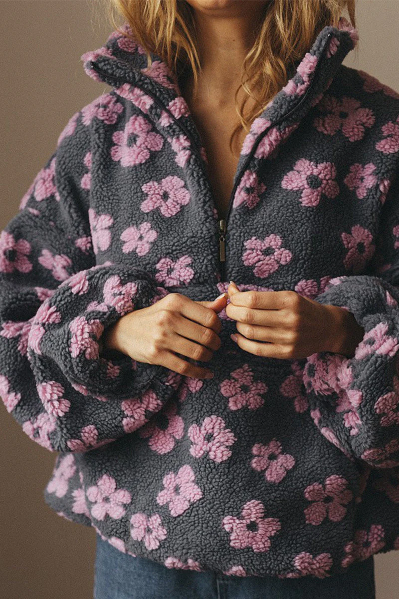 Floral Fleece Warm Fuzzy Sweatshirt - Image 4