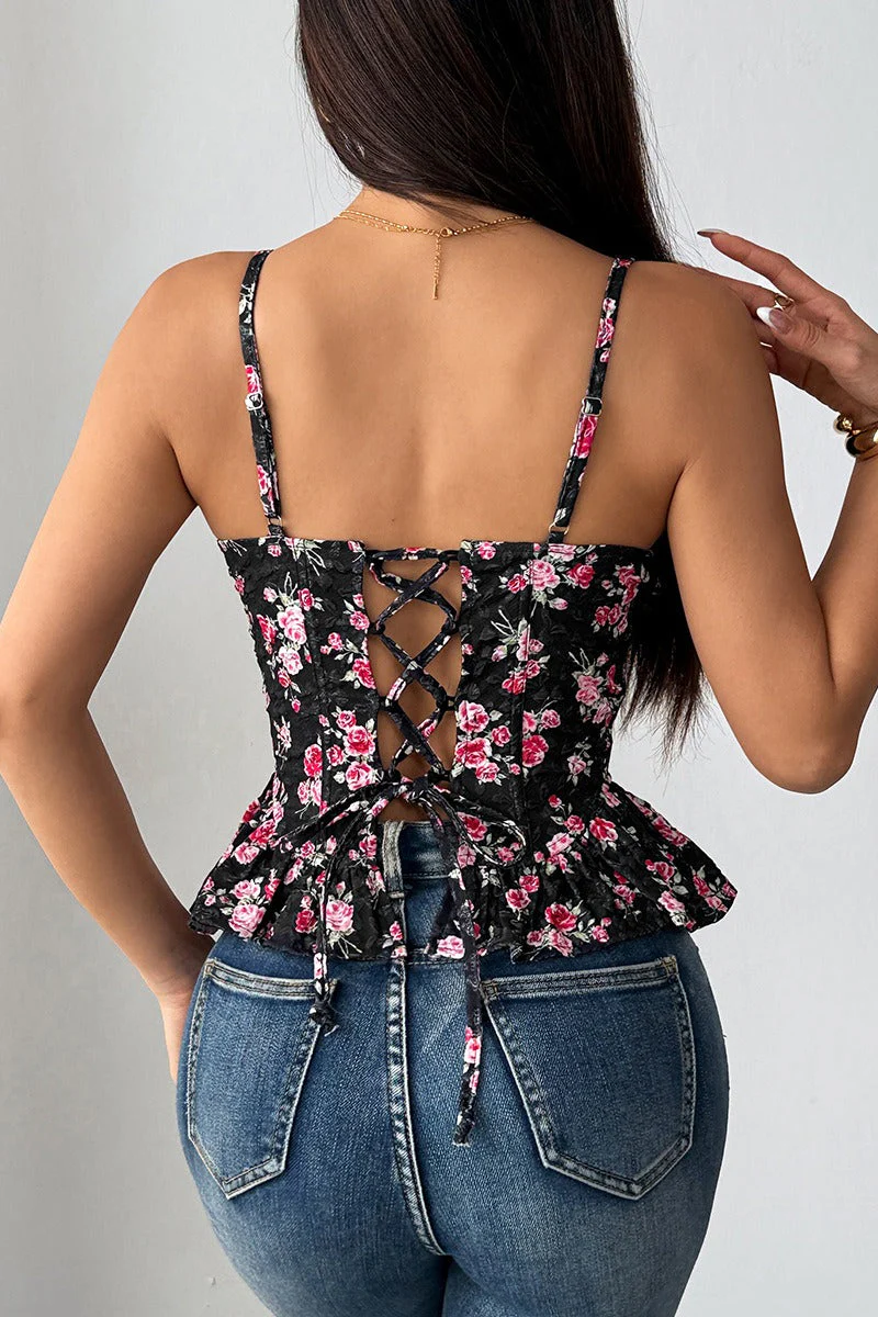 Floral Irregular Ruffle Tie Cami Top - Image 11
