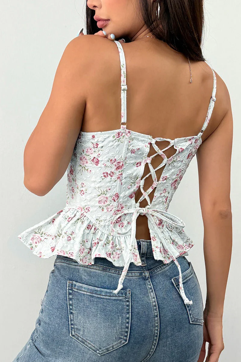 Floral Irregular Ruffle Tie Cami Top - Image 14