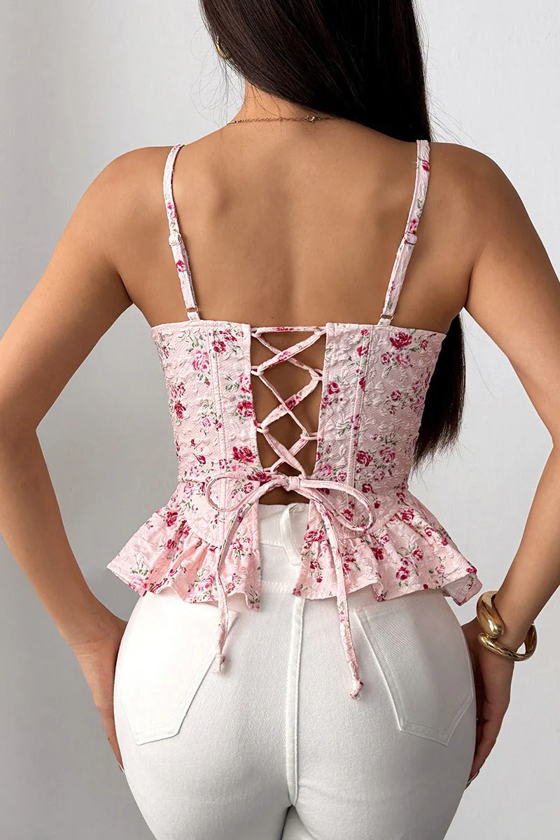 Floral Irregular Ruffle Tie Cami Top - Image 18
