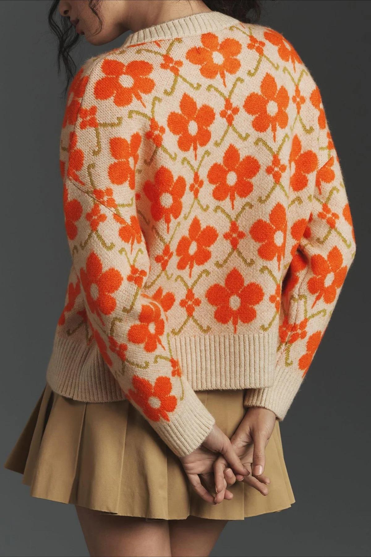 Floral Jacquard Elegant Long Sleeve Knit Cardigan - Image 3