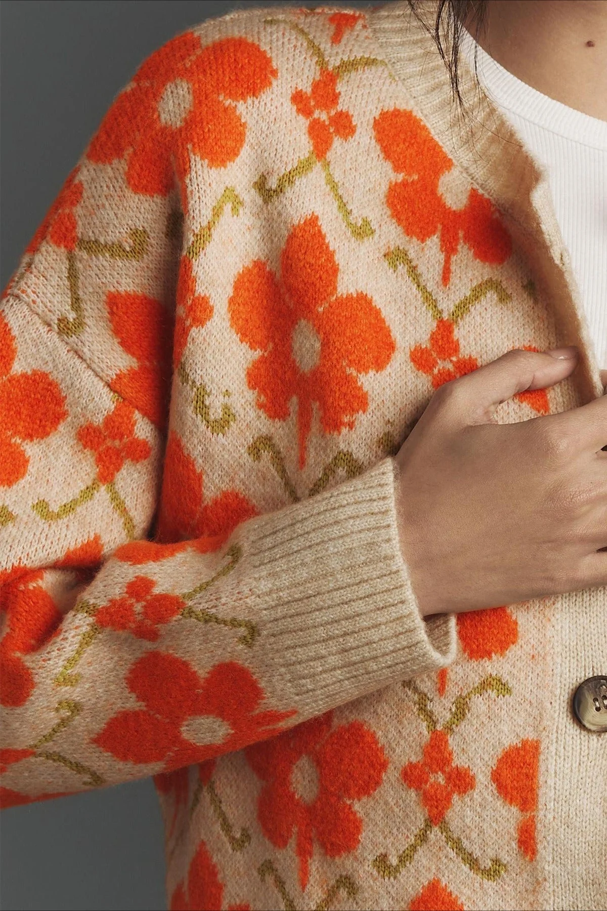 Floral Jacquard Elegant Long Sleeve Knit Cardigan - Image 4