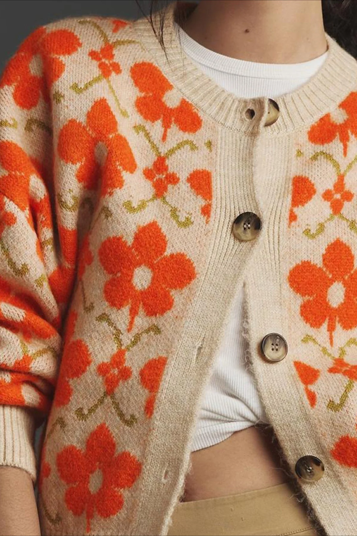 Floral Jacquard Elegant Long Sleeve Knit Cardigan - Image 5