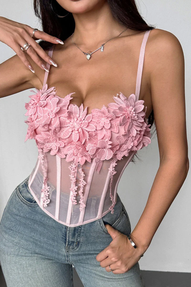 Floral Mesh Sexy Bustier Cami Top - Image 2