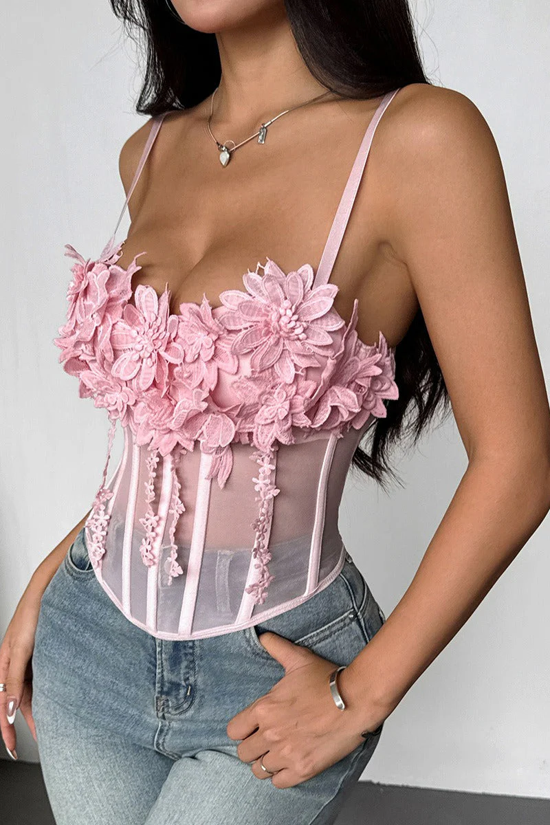 Floral Mesh Sexy Bustier Cami Top - Image 3