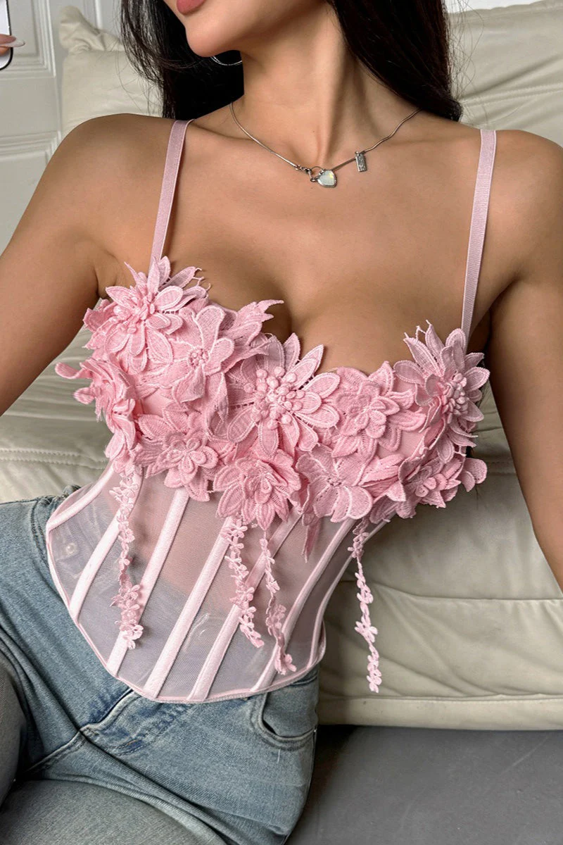 Floral Mesh Sexy Bustier Cami Top - Image 4